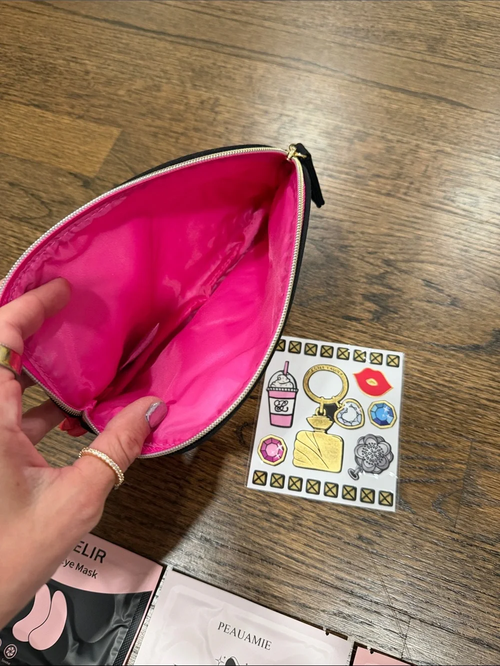Estée Lauder Red Tassel Cosmetic Pouch and 3 rose eye masks